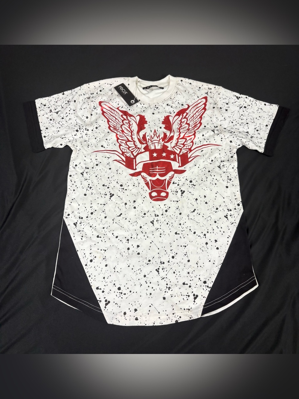 NWT Focus Mens White Print Splatter Short Sleeve T-Shirt S